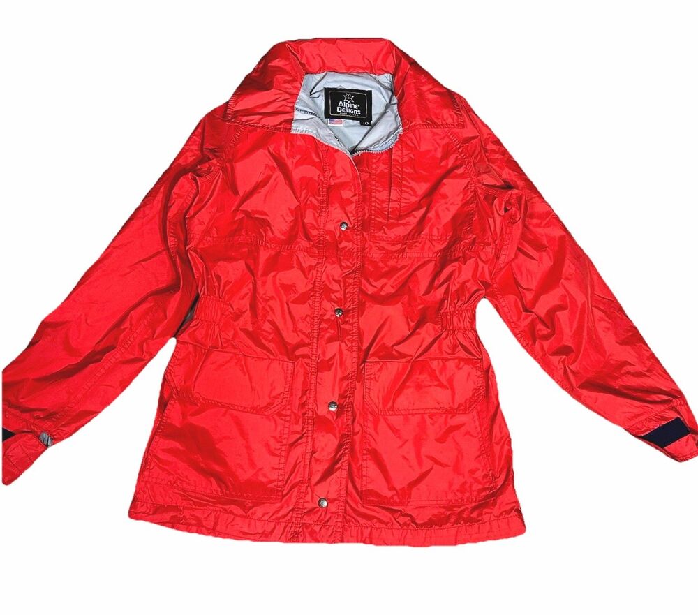 Alpine Designs GoreTex Jacket Womens Sz 10 Waterproof Red Rain Parka Made in USA